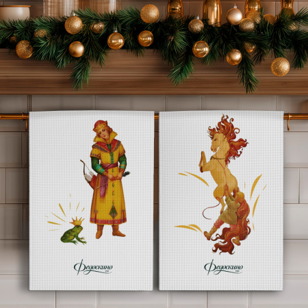 Набор полотенец вафельных Сказки о героях "Федоскино" 40х70